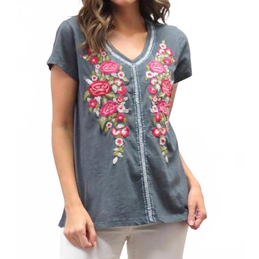 NEW CAITE & KYLA leona v-neck tee in dark grey